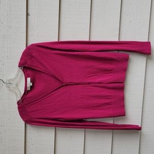 LOFT  V-Neck 100% Cotton Cardigan Knit Sweater Size Small in Berry